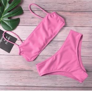 New Medium Ribbed Pink Bikini Top & Bottom Set